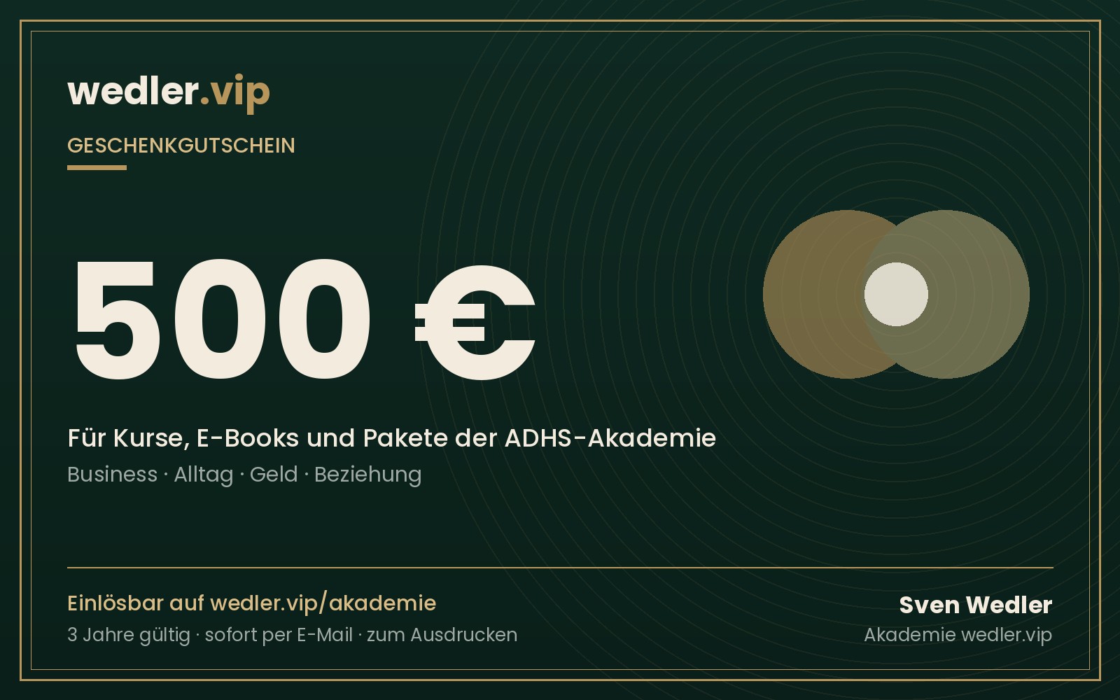 Geschenkgutscheinkarte über 500 Euro – wedler.vip ADHS-Akademie