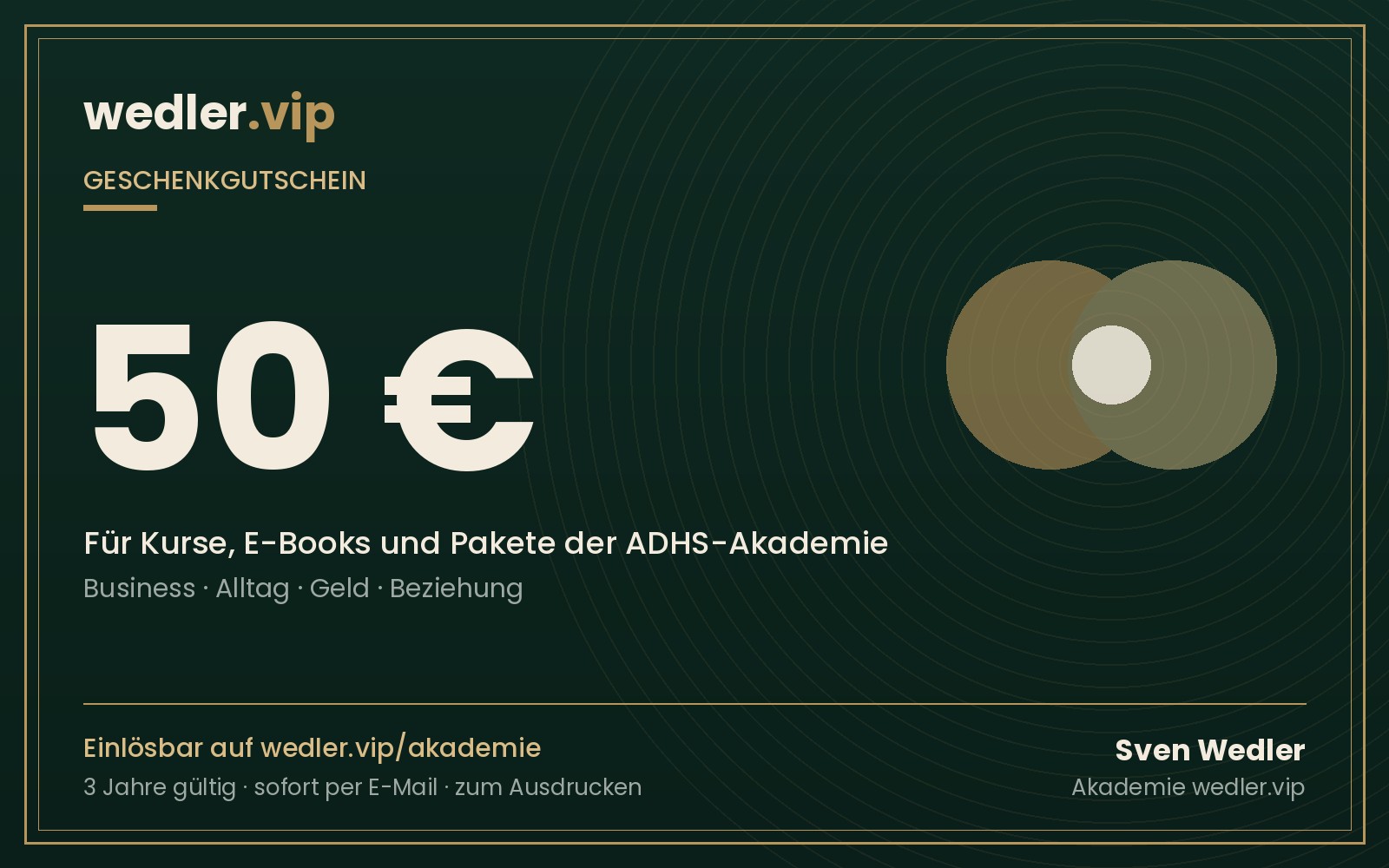 Geschenkgutscheinkarte über 50 Euro – wedler.vip ADHS-Akademie